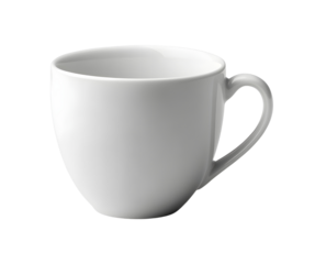 Elegant single white coffee cup in ceramic mug side isolated on transparent or white background, png