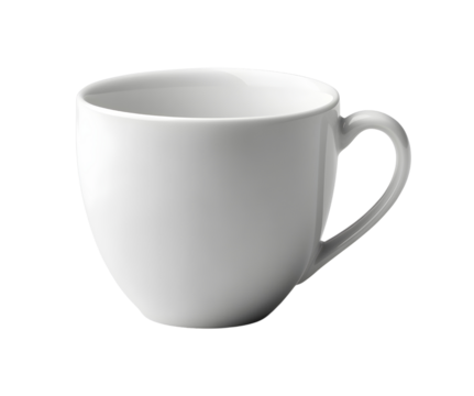 Elegant single white coffee cup in ceramic mug side isolated on transparent or white background, png