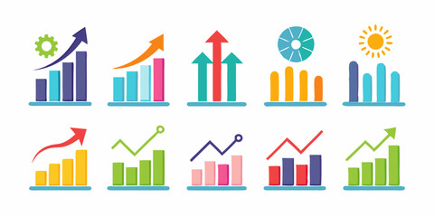 Fototapeta premium Growth graph icon set,white background