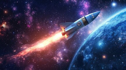 Rocket soaring through the cosmos