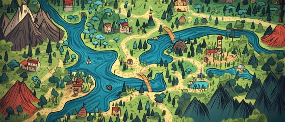 2D cartoon style illustrated map