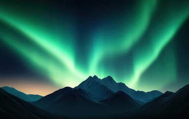 Glowing aurora lights over a mountain range, capturing the beauty of the natural world, mountain glowtime, majestic and serene