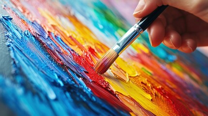 Fototapeta premium A person painting a colorful picture with a paintbrush, AI