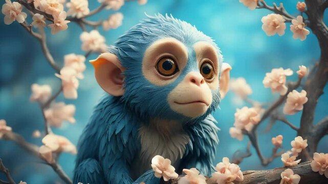 Blue Monkey in a Flower Garden