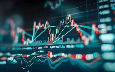 Dynamic 3D Illustration of Stock Market Charts and Trends