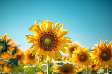 Obraz premium Sun-Kissed Sunflower Field under a Clear Blue Sky