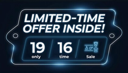 The text LIMITED-TIME OFFER INSIDE on a sleek digital tag or banner with a ticking timer below it