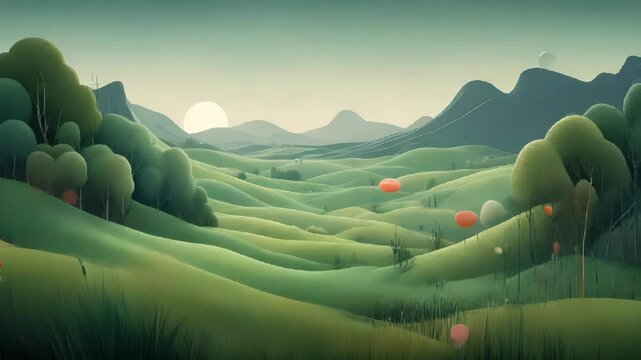"Nature Landscape with Rolling Hills and Mountains"