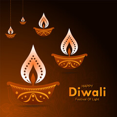 Happy Diwali banner design with burning lamps Vector