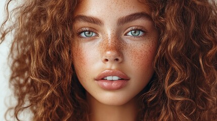 beautiful girl model with healthy curly hair and glowing tan skin perfect for promoting natural beauty cosmetics and hair care products