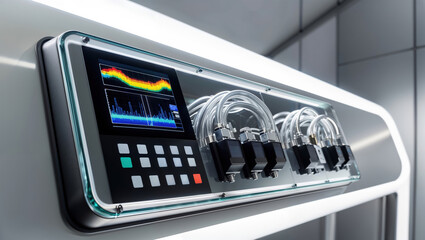 Fototapeta premium Futuristic control panel displaying colorful digital data in a technological laboratory