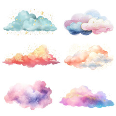 PNG cloud glitter sparkle element set, transparent background