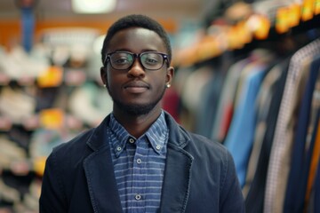 Obraz premium Portrait of a young adult male retail sales associate
