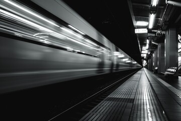 High speed magnetic train in motion at train station