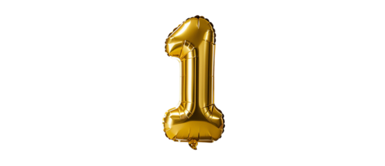  VA shiny gold foil number one balloon floats in a neutral spaCe