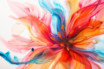 blossom flower swirls painter with fluid watercolor isolated on white background
