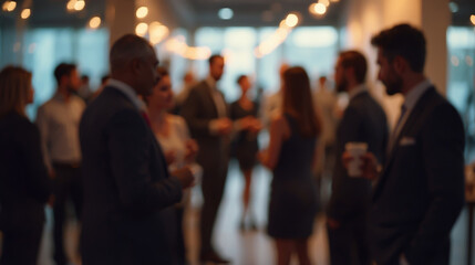 Blurred photo with bokeh effect, corporate employees meeting at a business meeting in the office with soft lighting from the window