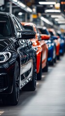 Abstract Automotive Production Line in Blue and Orange. Industrial Car Manufacturing Process Highlighting Modern Technology and Efficiency. Ideal for Automotive Marketing Campaigns and 4K Industrial W