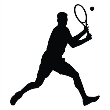 recommend clip art: Silhouette of a tennis players vector on white Tennis player man with racket hits the ball