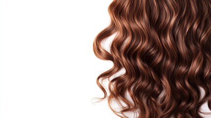 Fototapeta premium long brown curly hair on white isolated background, with copy space
