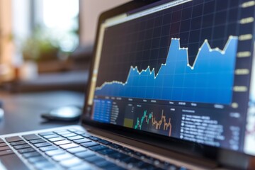 Close up of 3D graph growing upwards on laptop screen