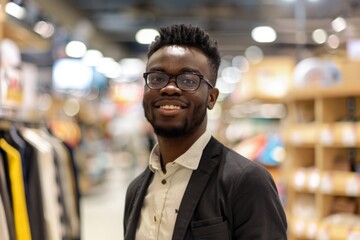 Fototapeta premium Portrait of a young adult male retail sales associate