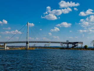 Gizycko, Poland April 20, 2023: Marina and pier in Gizycko on Lake Niegocin, Masuria, Poland.