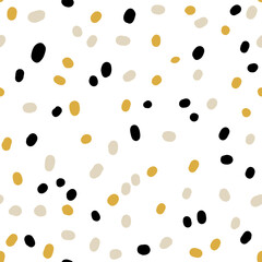Abstract beige black grey white polka dot seamless pattern minimalistic droplet style vector illustration for kid newborn apparel, background texture.