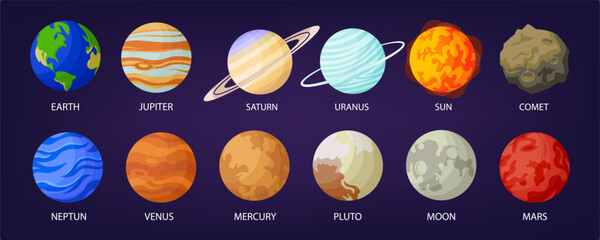 Planet icon. Planet icon set. Astronomy icon. Flat style.
