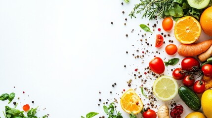 An image showcasing an assortment of healthy food items on a clean, white background, perfect for promoting healthy eating and nutrition.