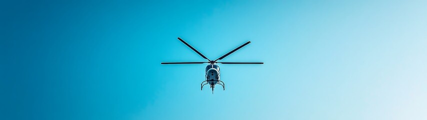 Minimalist Helicopter Silhouette in Clear Blue Sky - High-Resolution Low-Angle Shot with Simple Design