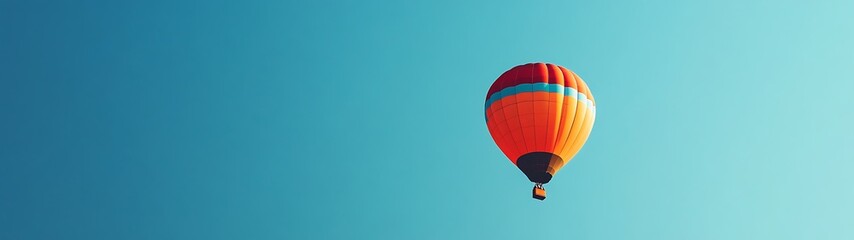 Naklejka premium Tranquil Hot Air Balloon Soaring in Blue Sky - Minimalistic Low-Angle Shot with Clear View | High-Resolution Photography
