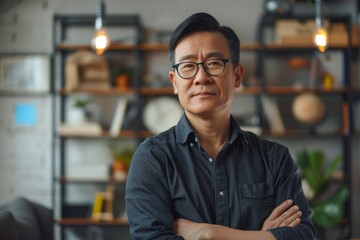 Fototapeta premium Portrait of a middle aged asian male worker in start up company office