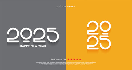 Happy New Year 2025 vector logo with rounded design