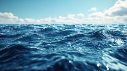 Fototapeta premium Calm ocean waves under a bright sky with clouds.