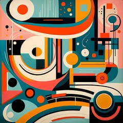 Lively Mid-Century Modern Composition Abstract