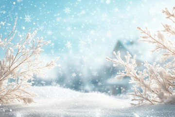 Snowy Branches and Falling Snowflakes on a Winter Day