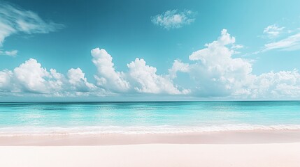 Obraz premium panoramic tropical beach seascape with wide horizon and tranquil ocean view beautiful sky meeting the sea peaceful landscape showcasing the serene nature scenery