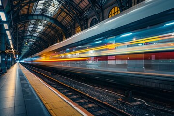 Obraz premium High speed magnetic train in motion at train station
