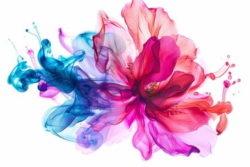 blossom flower swirls painter with fluid watercolor isolated on white background