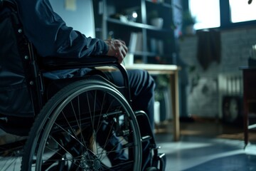 Obraz premium Close up of a person in a wheelchair in a office environment