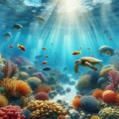 Naklejka premium coral reef and fishes