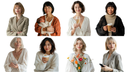 PNG diverse women set, transparent background