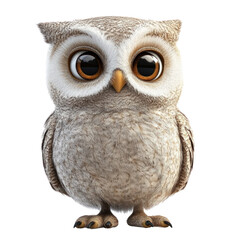 Naklejka premium Adorable Owl with Big Eyes - 3D Render.