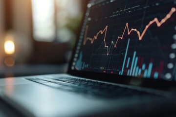 Close up of 3D graph growing upwards on laptop screen