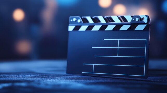 Black Clapperboard On A Blue Surface