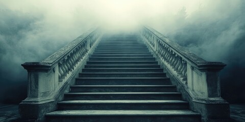 Stone Staircase Leading Upwards Through Fog