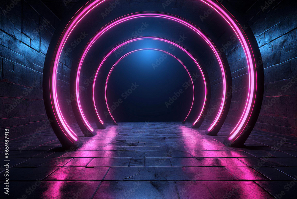 Wall mural tunnel with light