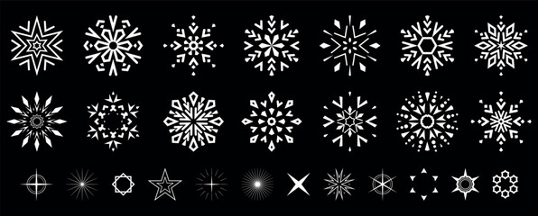 Snowflakes icon collection. Graphic modern black and white ornament.