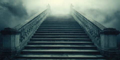 Fototapeta premium Stone Staircase Leading Upwards Through Fog